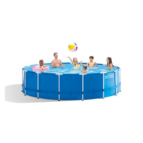 Intex | Metal Frame Pool Set with Filter Pump, Safety Ladder, Ground Cloth, Cover | Blue - 3